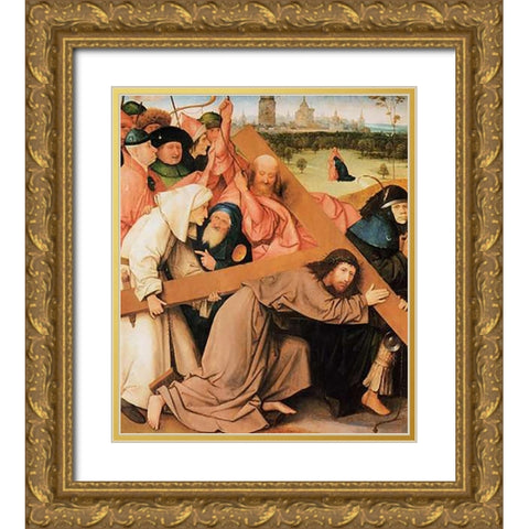 Museumist Carrying The Cross Gold Ornate Wood Framed Art Print with Double Matting by Bosch, Hieronymus