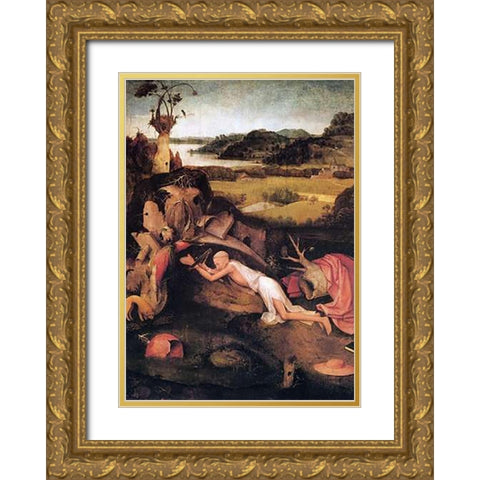 St Jerome At Prayer Gold Ornate Wood Framed Art Print with Double Matting by Bosch, Hieronymus