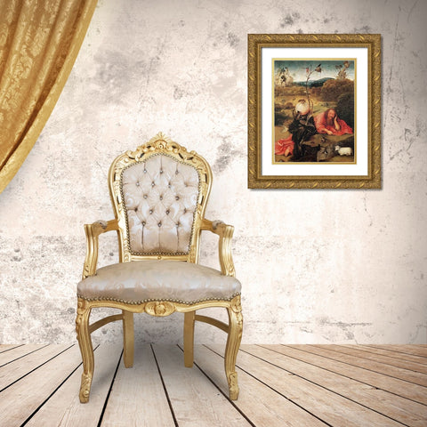 St John The Baptist In The Wilderness Gold Ornate Wood Framed Art Print with Double Matting by Bosch, Hieronymus