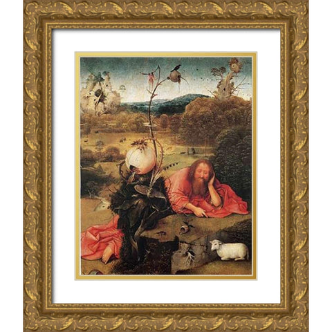 St John The Baptist In The Wilderness Gold Ornate Wood Framed Art Print with Double Matting by Bosch, Hieronymus