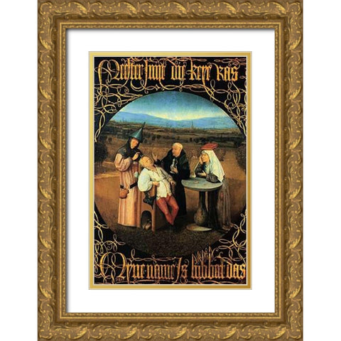 The Cure Of Folly Gold Ornate Wood Framed Art Print with Double Matting by Bosch, Hieronymus