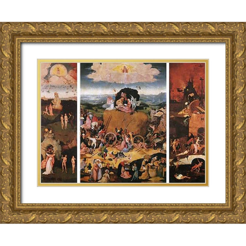 The Haywain Gold Ornate Wood Framed Art Print with Double Matting by Bosch, Hieronymus