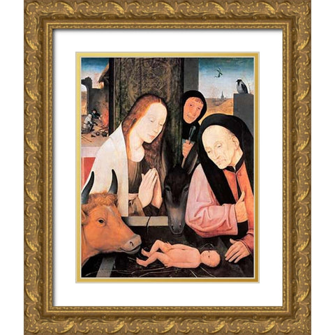 The Nativity Gold Ornate Wood Framed Art Print with Double Matting by Bosch, Hieronymus