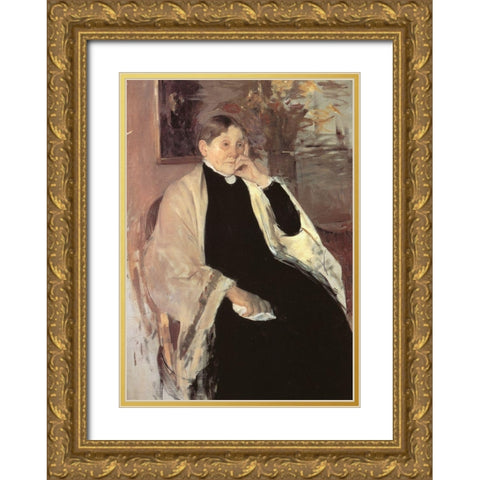 The Artists Mother Katherine Kelso Johnston 1889 Gold Ornate Wood Framed Art Print with Double Matting by Cassatt, Mary