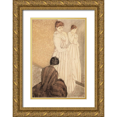 The Fitting 1891 Gold Ornate Wood Framed Art Print with Double Matting by Cassatt, Mary