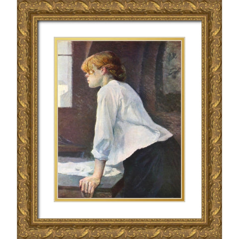 The Laundress 1889 Gold Ornate Wood Framed Art Print with Double Matting by Cassatt, Mary