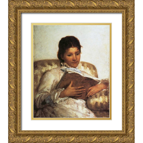 The Reader 1877 Gold Ornate Wood Framed Art Print with Double Matting by Cassatt, Mary