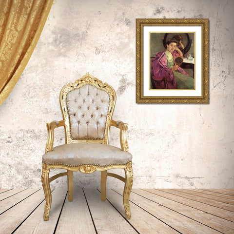 Woman At Her Toilette 1909 Gold Ornate Wood Framed Art Print with Double Matting by Cassatt, Mary