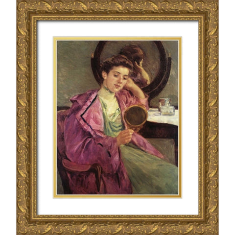 Woman At Her Toilette 1909 Gold Ornate Wood Framed Art Print with Double Matting by Cassatt, Mary