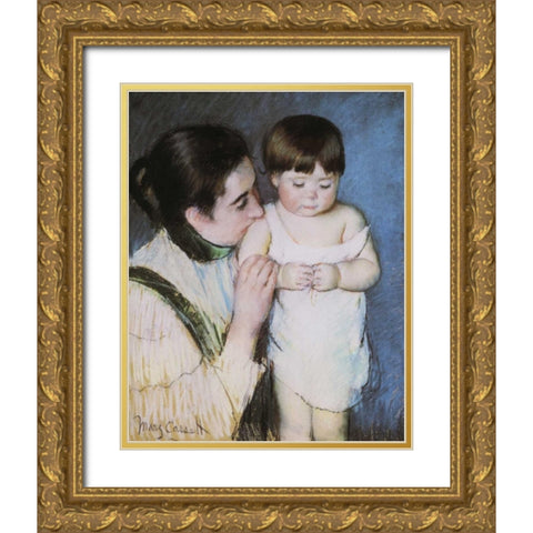 Young Thomas And His Mother 1893 Gold Ornate Wood Framed Art Print with Double Matting by Cassatt, Mary