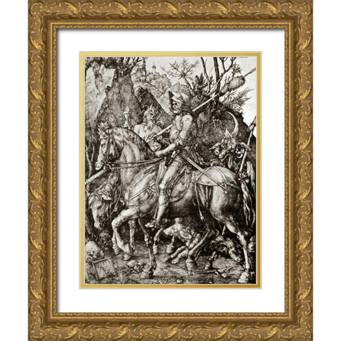 Knight Death And The Devil Gold Ornate Wood Framed Art Print with Double Matting by Durer, Albrecht
