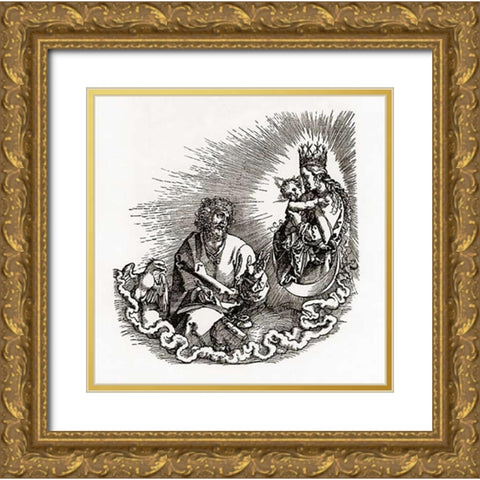 Madonna Appears To St John Gold Ornate Wood Framed Art Print with Double Matting by Durer, Albrecht