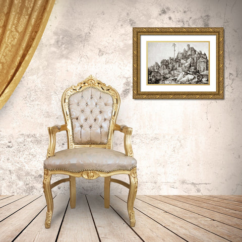 St Anthony At The City Gold Ornate Wood Framed Art Print with Double Matting by Durer, Albrecht