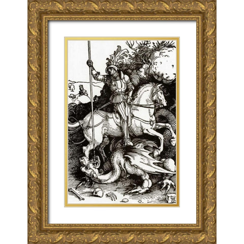 St George Gold Ornate Wood Framed Art Print with Double Matting by Durer, Albrecht