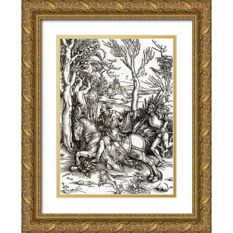 The Knight And The Landsknecht Gold Ornate Wood Framed Art Print with Double Matting by Durer, Albrecht