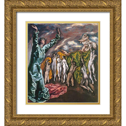 The Opening Of The Fifth Seal Gold Ornate Wood Framed Art Print with Double Matting by Greco, El