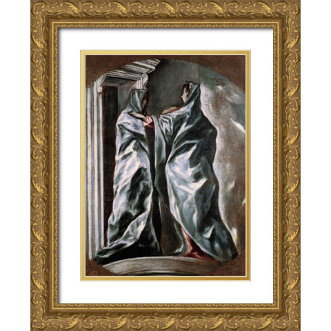 The Visitation Gold Ornate Wood Framed Art Print with Double Matting by El Greco
