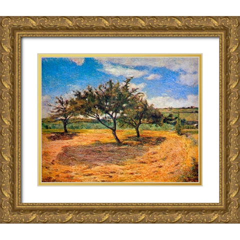 Apple Trees In Blossom Gold Ornate Wood Framed Art Print with Double Matting by Gauguin, Paul