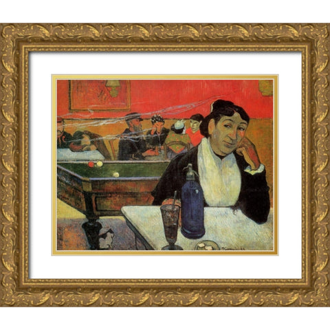 Cafe At Arles Gold Ornate Wood Framed Art Print with Double Matting by Gauguin, Paul