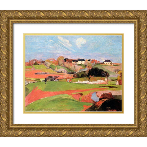 Landscape At Le Poulda Gold Ornate Wood Framed Art Print with Double Matting by Gauguin, Paul