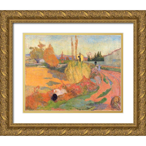 Landscape In Arles Gold Ornate Wood Framed Art Print with Double Matting by Gauguin, Paul