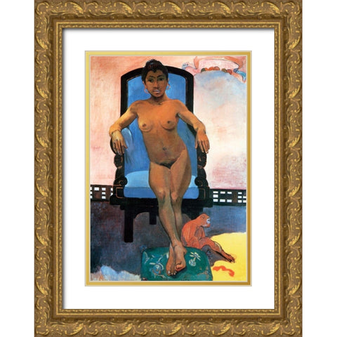 Portrait Of Annah The Javanese Gold Ornate Wood Framed Art Print with Double Matting by Gauguin, Paul