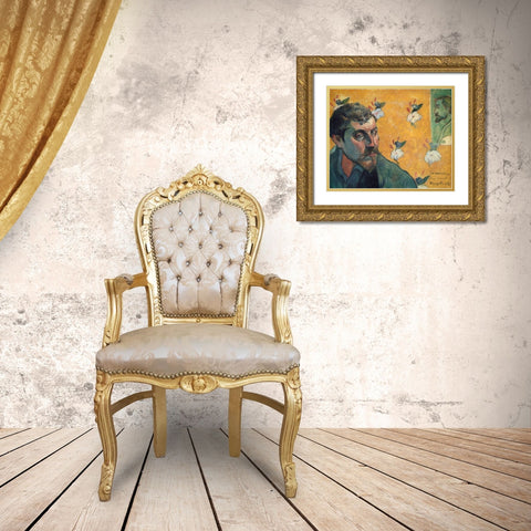 Self Portrait Les Miserables Gold Ornate Wood Framed Art Print with Double Matting by Gauguin, Paul