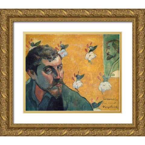 Self Portrait Les Miserables Gold Ornate Wood Framed Art Print with Double Matting by Gauguin, Paul