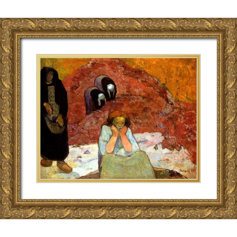 The Harvest At Arles Gold Ornate Wood Framed Art Print with Double Matting by Gauguin, Paul