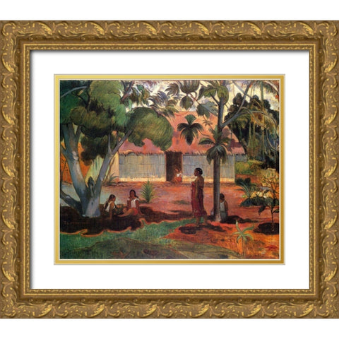 The Large Tree Gold Ornate Wood Framed Art Print with Double Matting by Gauguin, Paul