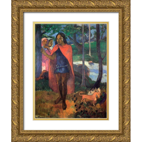 The Magician Of Hivaoa Gold Ornate Wood Framed Art Print with Double Matting by Gauguin, Paul