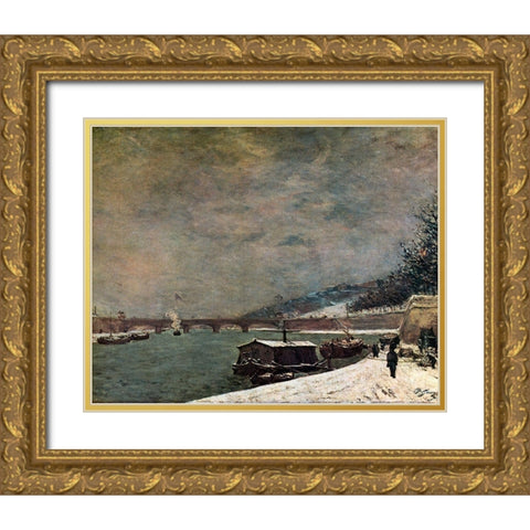 The Seine With The Pont DIena Gold Ornate Wood Framed Art Print with Double Matting by Gauguin, Paul