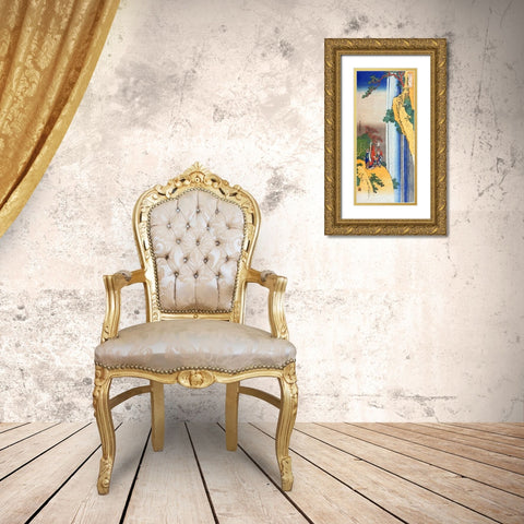 Li Po Admiring The Waterfall Of Lo Shan Gold Ornate Wood Framed Art Print with Double Matting by Hokusai