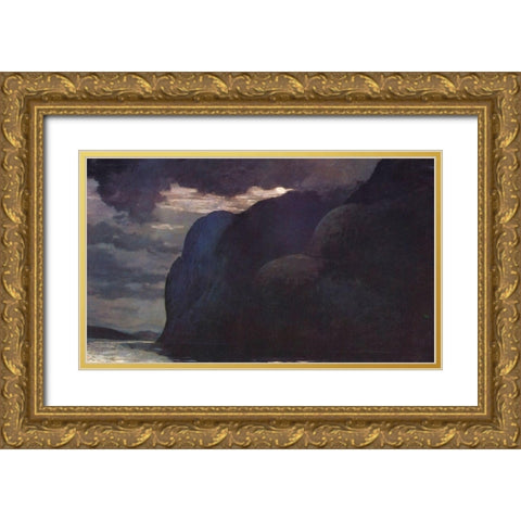 Cape Trinity Saguenay River Moonlight Gold Ornate Wood Framed Art Print with Double Matting by Homer, Winslow