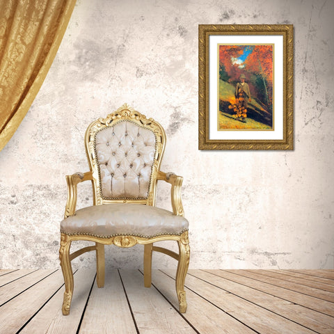 Gathering Autumn Leaves Gold Ornate Wood Framed Art Print with Double Matting by Homer, Winslow