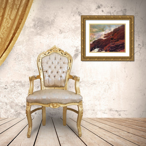 High Cliff Coast Of Maine Gold Ornate Wood Framed Art Print with Double Matting by Homer, Winslow