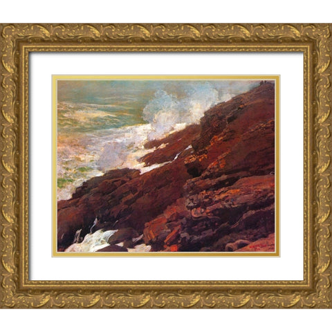 High Cliff Coast Of Maine Gold Ornate Wood Framed Art Print with Double Matting by Homer, Winslow