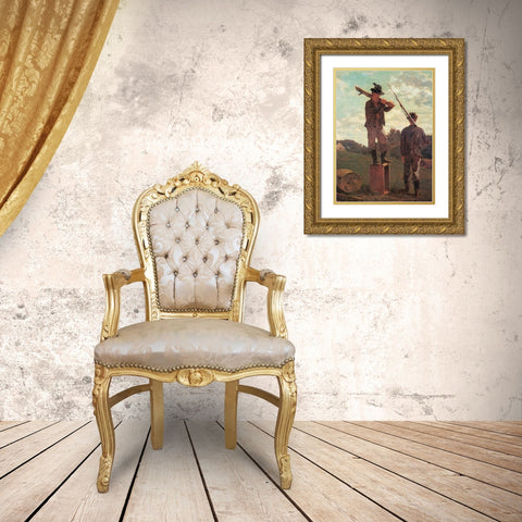 In Front Of The Guard House Gold Ornate Wood Framed Art Print with Double Matting by Homer, Winslow
