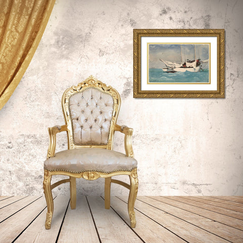 Key West Hauling Anchor Gold Ornate Wood Framed Art Print with Double Matting by Homer, Winslow