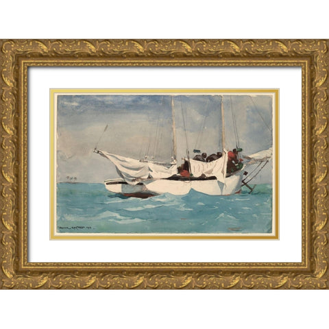 Key West Hauling Anchor Gold Ornate Wood Framed Art Print with Double Matting by Homer, Winslow