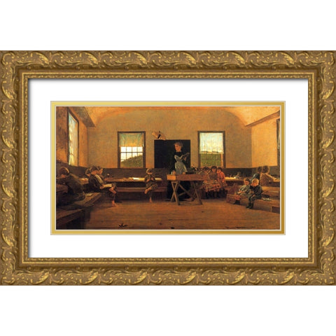 The Country School Gold Ornate Wood Framed Art Print with Double Matting by Homer, Winslow
