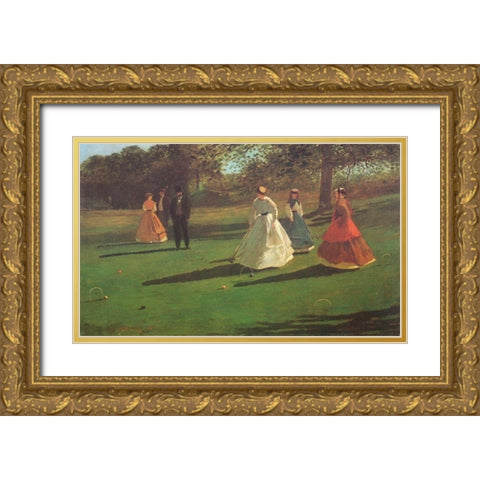 The Croquet Players Gold Ornate Wood Framed Art Print with Double Matting by Homer, Winslow