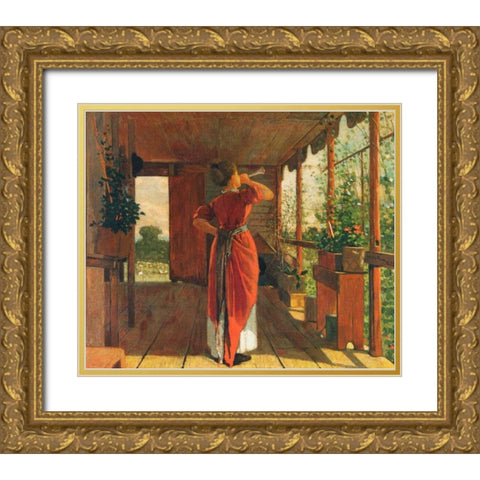 The Dinner Horn Gold Ornate Wood Framed Art Print with Double Matting by Homer, Winslow