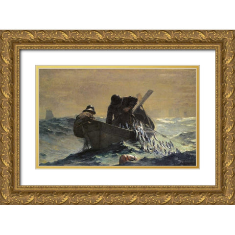 The Herring Net Gold Ornate Wood Framed Art Print with Double Matting by Homer, Winslow