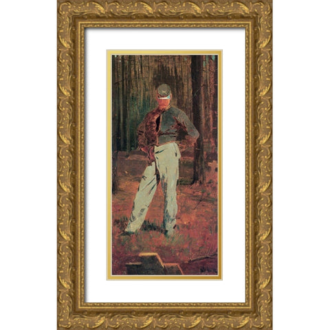 Trooper Meditating Beside A Grave Gold Ornate Wood Framed Art Print with Double Matting by Homer, Winslow