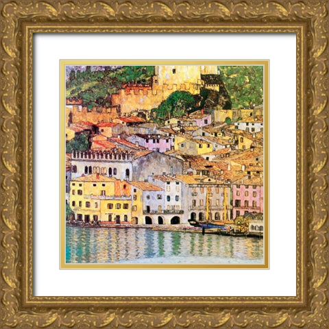 Malcesine On Lake Garda 1913 Gold Ornate Wood Framed Art Print with Double Matting by Klimt, Gustav