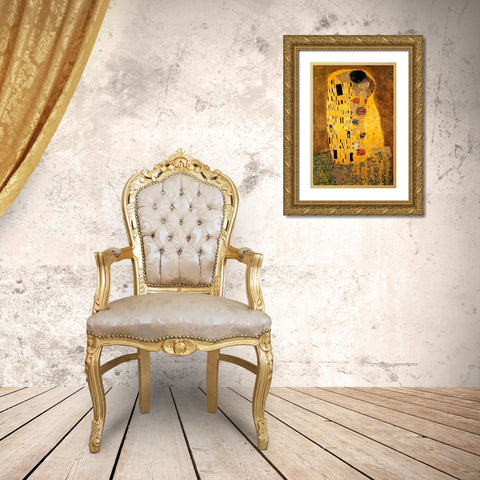 The Kiss - detail 1 Gold Ornate Wood Framed Art Print with Double Matting by Klimt, Gustav