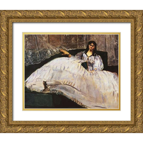 Baudelaires Mistress Gold Ornate Wood Framed Art Print with Double Matting by Manet, Edouard