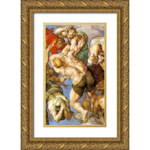 Detail From The Last Judgement 19 Gold Ornate Wood Framed Art Print with Double Matting by Michelangelo