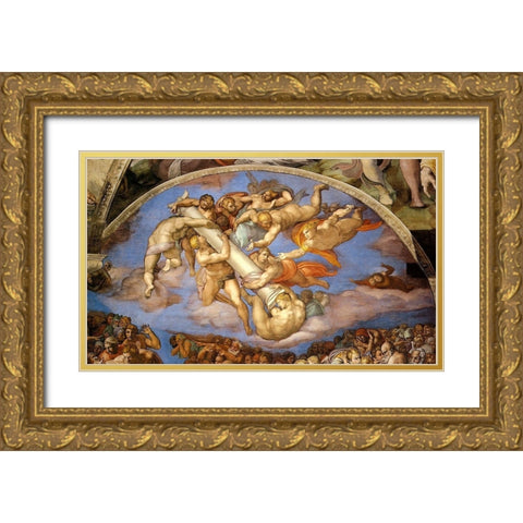 Detail From The Last Judgement 7 Gold Ornate Wood Framed Art Print with Double Matting by Michelangelo